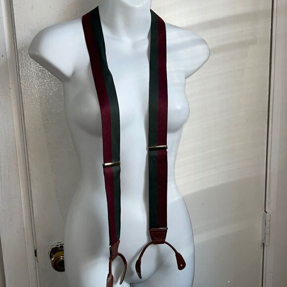 Maroon, Green and Tan Nylon Braces/Suspenders - Picture 1 of 6